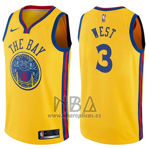 Camiseta Golden State Warriors David West NO 3 Chinese Heritage Ciudad 2017-18 Amarillo